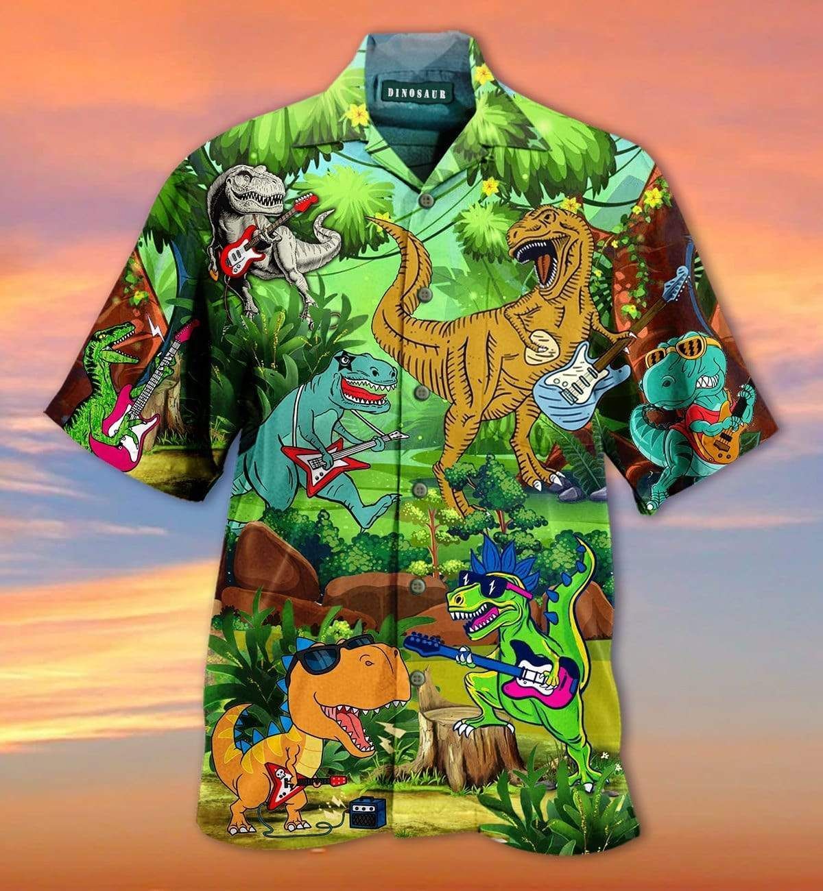 Order Dinosaur Cartoon So Cute Green Unisex Hawaii Aloha Shirts Ha44384