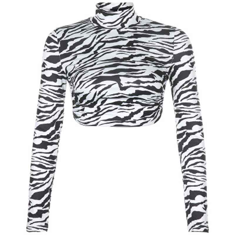 Animal Zebra Print Backless Cropped Tshirt Women Sexy Long Sleeve T-shirt Ladies Fashion Crop Tops Tees Streetwear alx