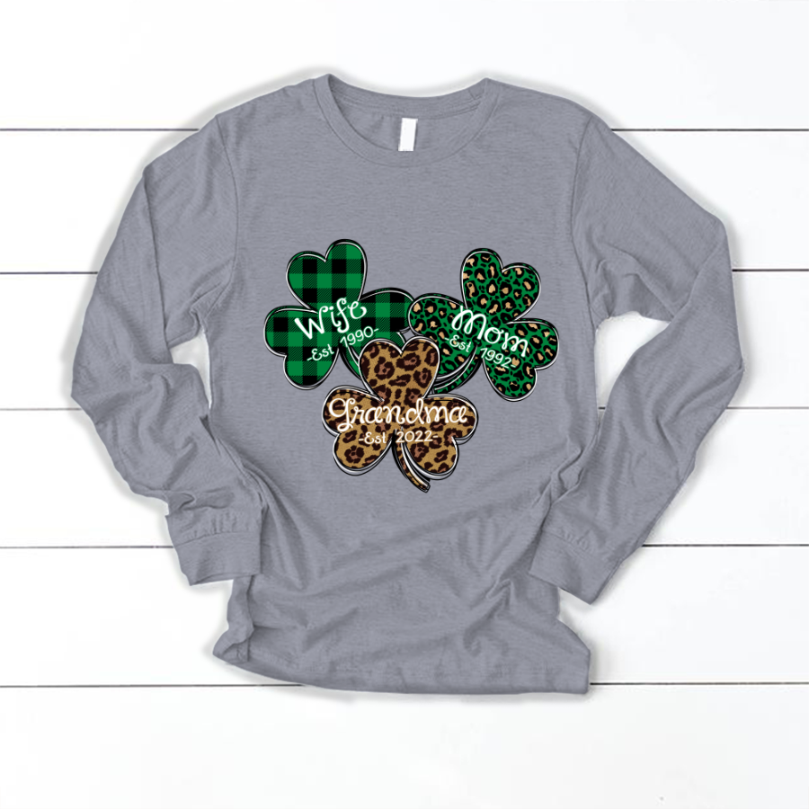 Patrick’S Day Shirt For Grandma Wife Mom Grandma Personalized Est Leopard Longsleeve