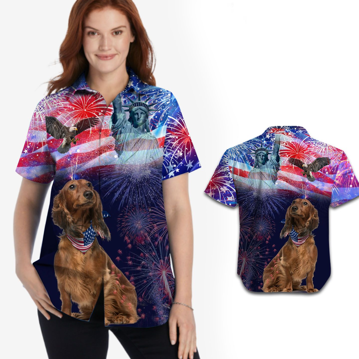 Dachshund Fireworks American Independence Day Women Hawaii Shirt Ha18842