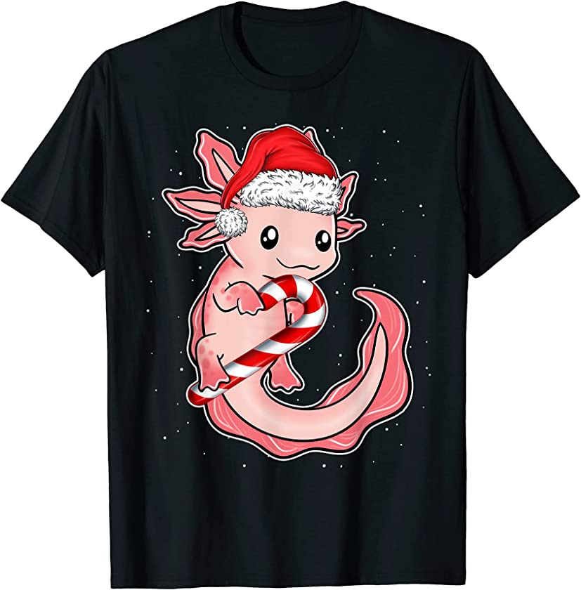 Christmas Funny Smiling Axolotl Candy Cane Sweet Lover Woman T-Shirt