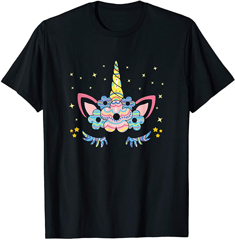 Unicorn Face Cute Bunny egg Easter Day Kids Girls Women T-Shirt