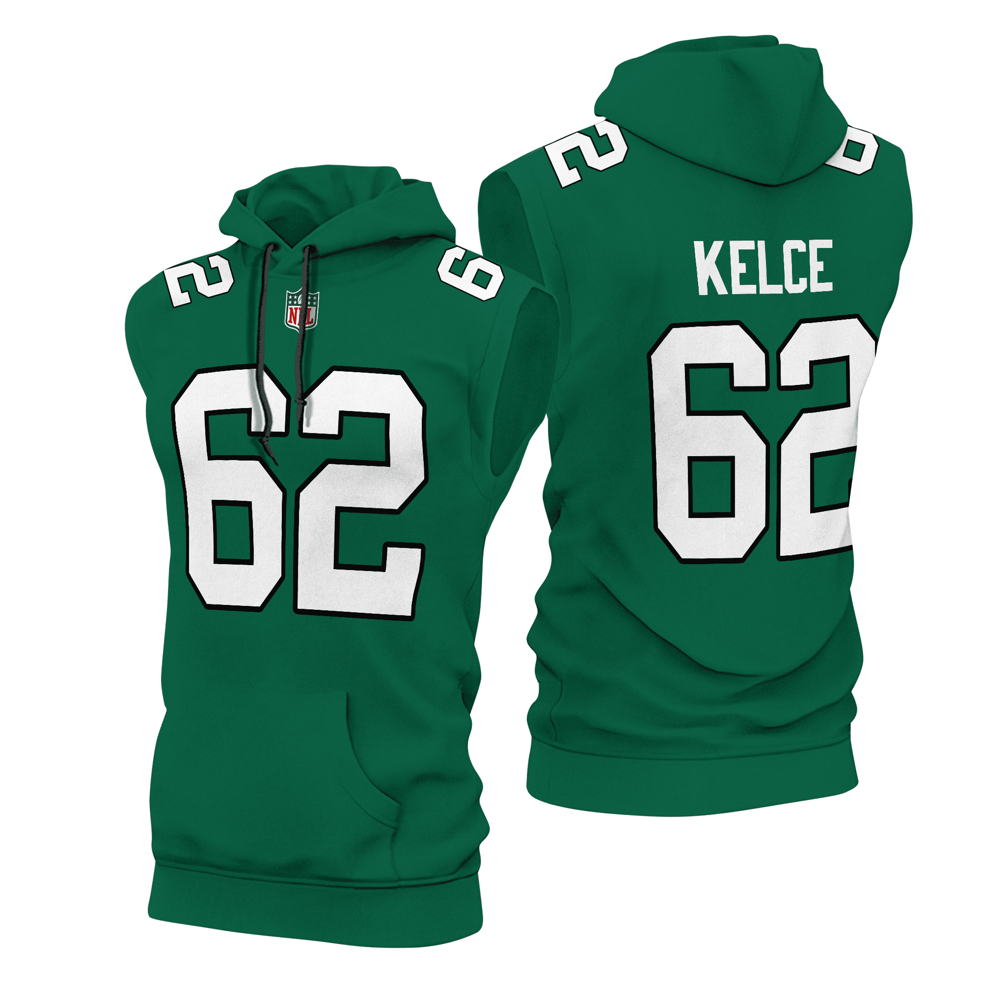 Jason Kelce Philadelphia Eagles Kelly Green Sleeveless Hoodie - All ...