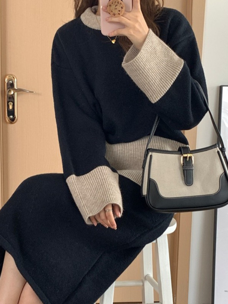 Womans Clothes for 2022 New Autumn Winter Long-sleeved Skirts Knitted Two-piece Set Women’s Loose Women Set Sweater Pullover alx