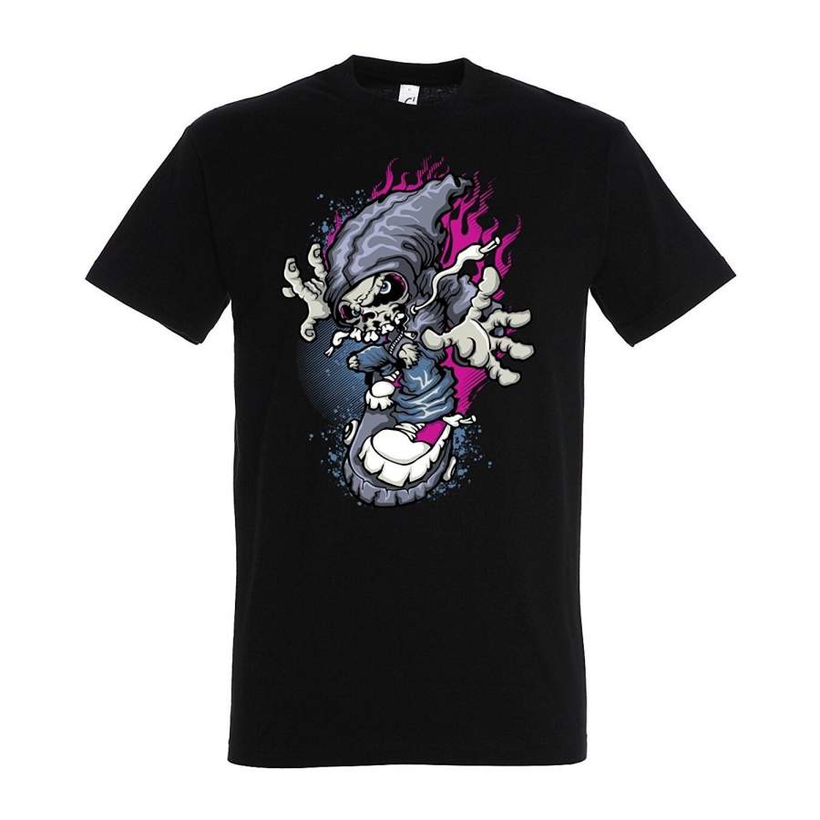 Skeleton Riding On Rock Design Men’S Fashion T-Shirt