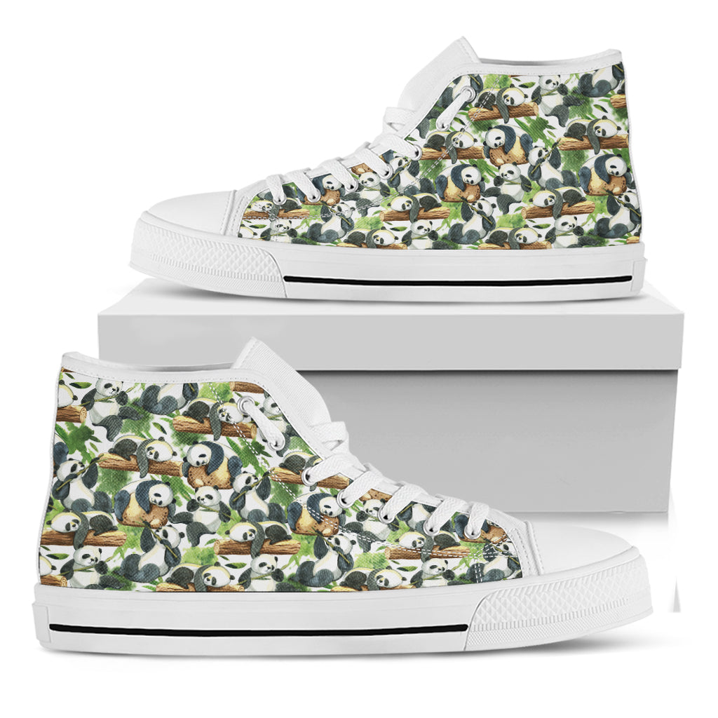 Watercolor Panda Bear Pattern Print White High Top Shoes