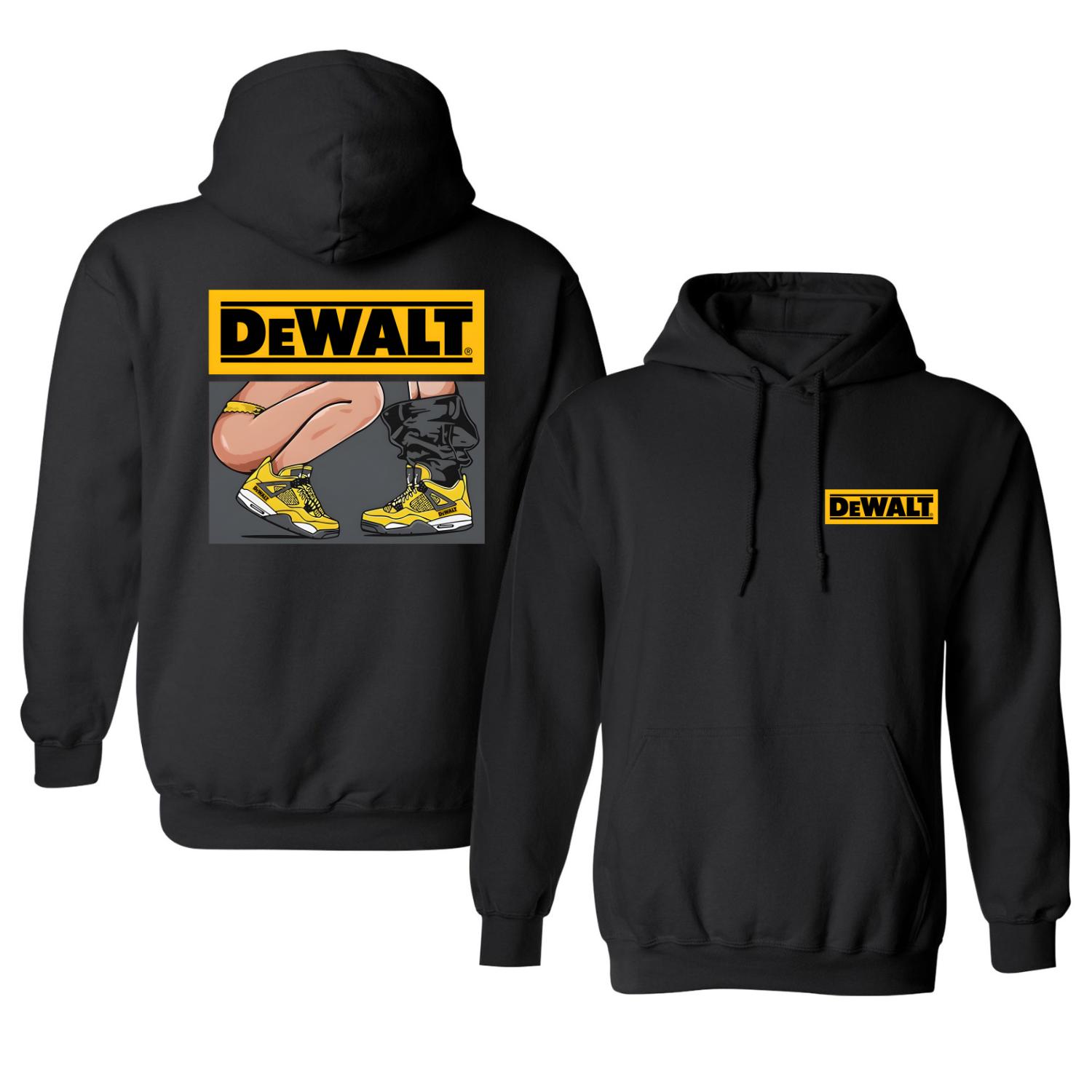 Dewalt Funny 2-Sided Hoodie Bold Tool Brand Graphic Hoodie, Workwear Style for DIY Dads & Tradesmen, Gift for Construction Workers, Heavyweight Cotton Hoodie, Gift For Him, For Her