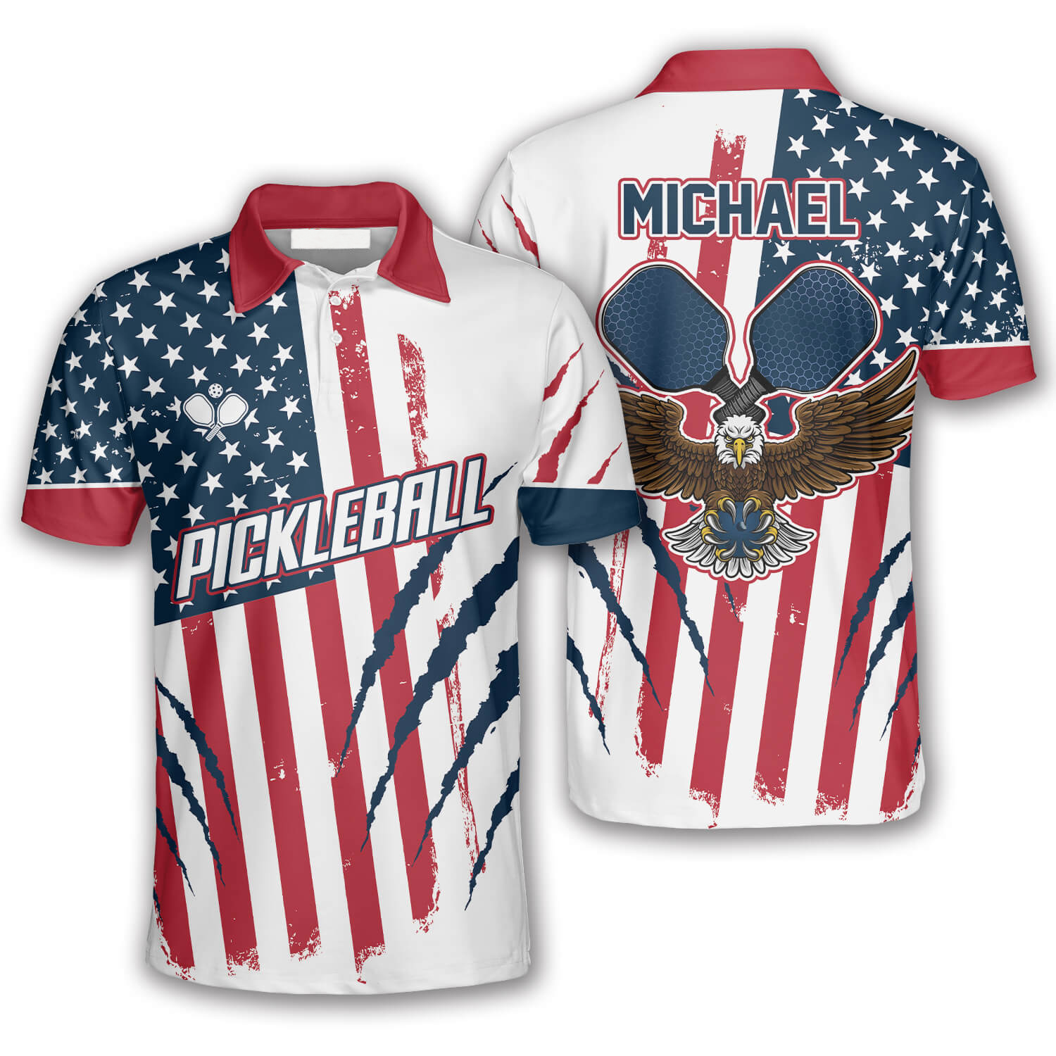 Eagle Scratches American Flag Custom Pickleball Shirts For Men