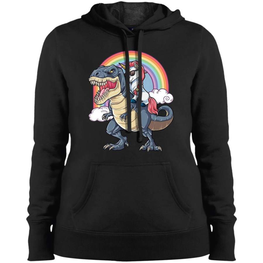 Unicorn Riding Dinosaur T Rex T Shirt Unicorns Rainbow Gifts Ladies Pullover Hooded Sweatshirt