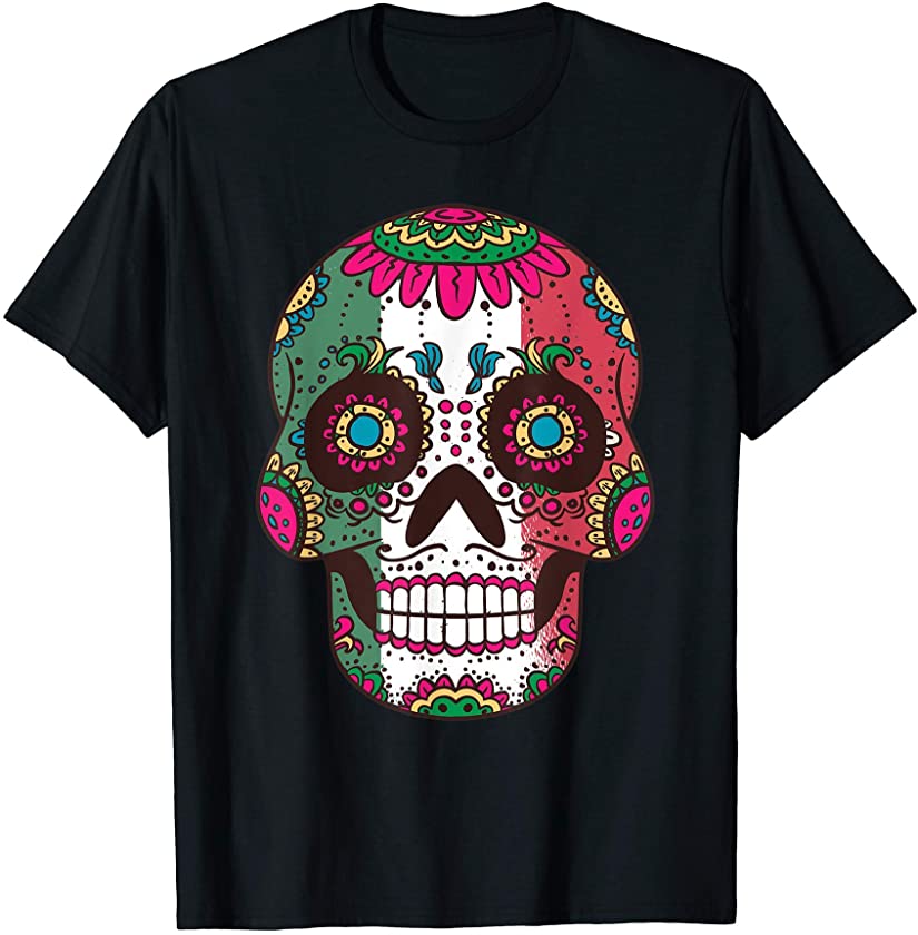 Sugar Skull Cinco de Mayo Women Mexican Flag Day Of The Dead T-Shirt