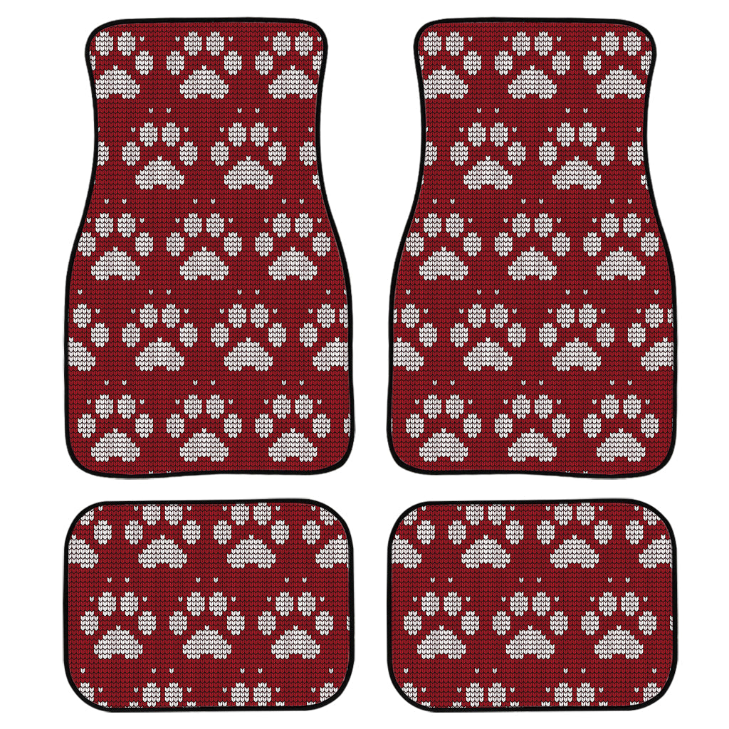 Red And White Paw Knitted Pattern Print Front And Back Car Floor Mats, Front Car Mat