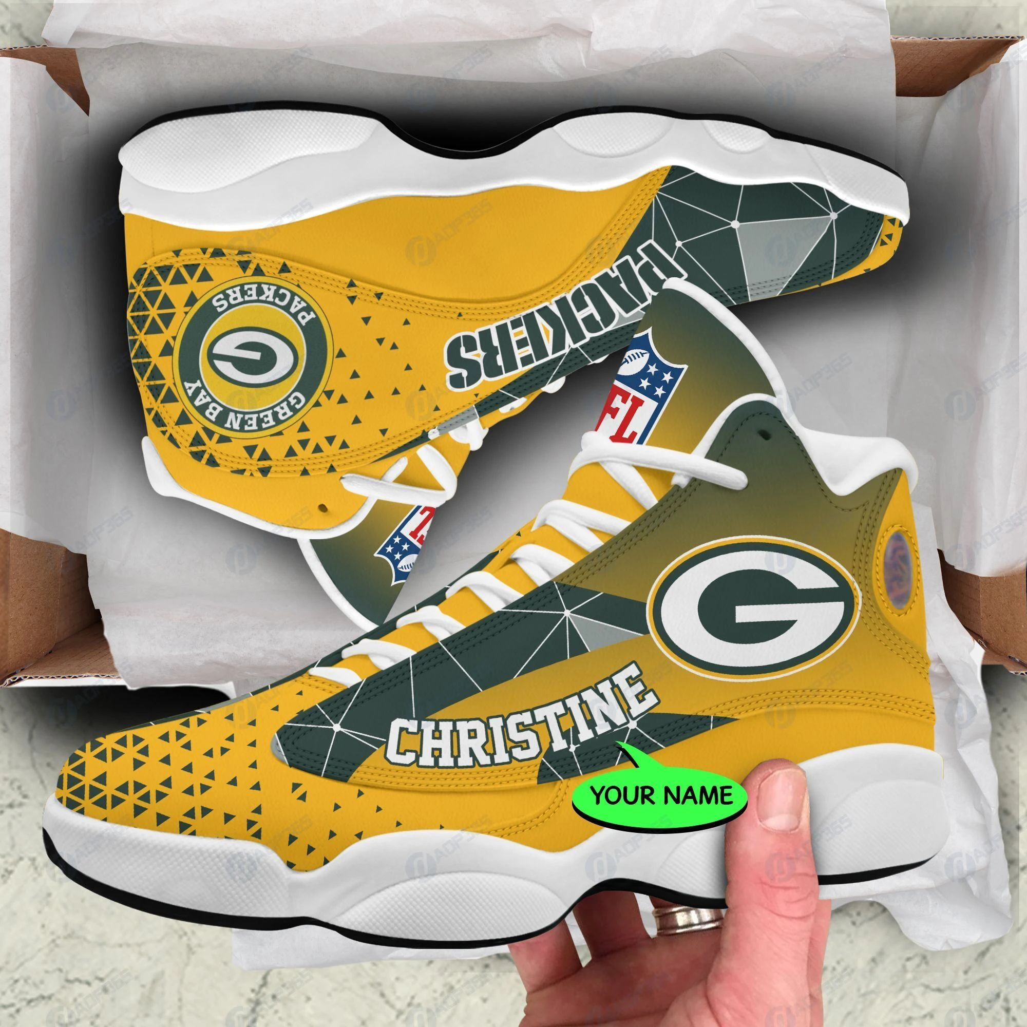 Personalized Green Bay Packers Triangle Air Jordan 13 Printing Shoes Sneaker