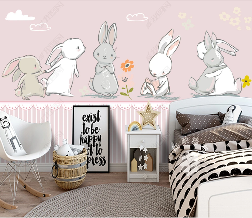 3D Cartoon Animal Rabbit Wall Mural Wallpaper Lqh 61