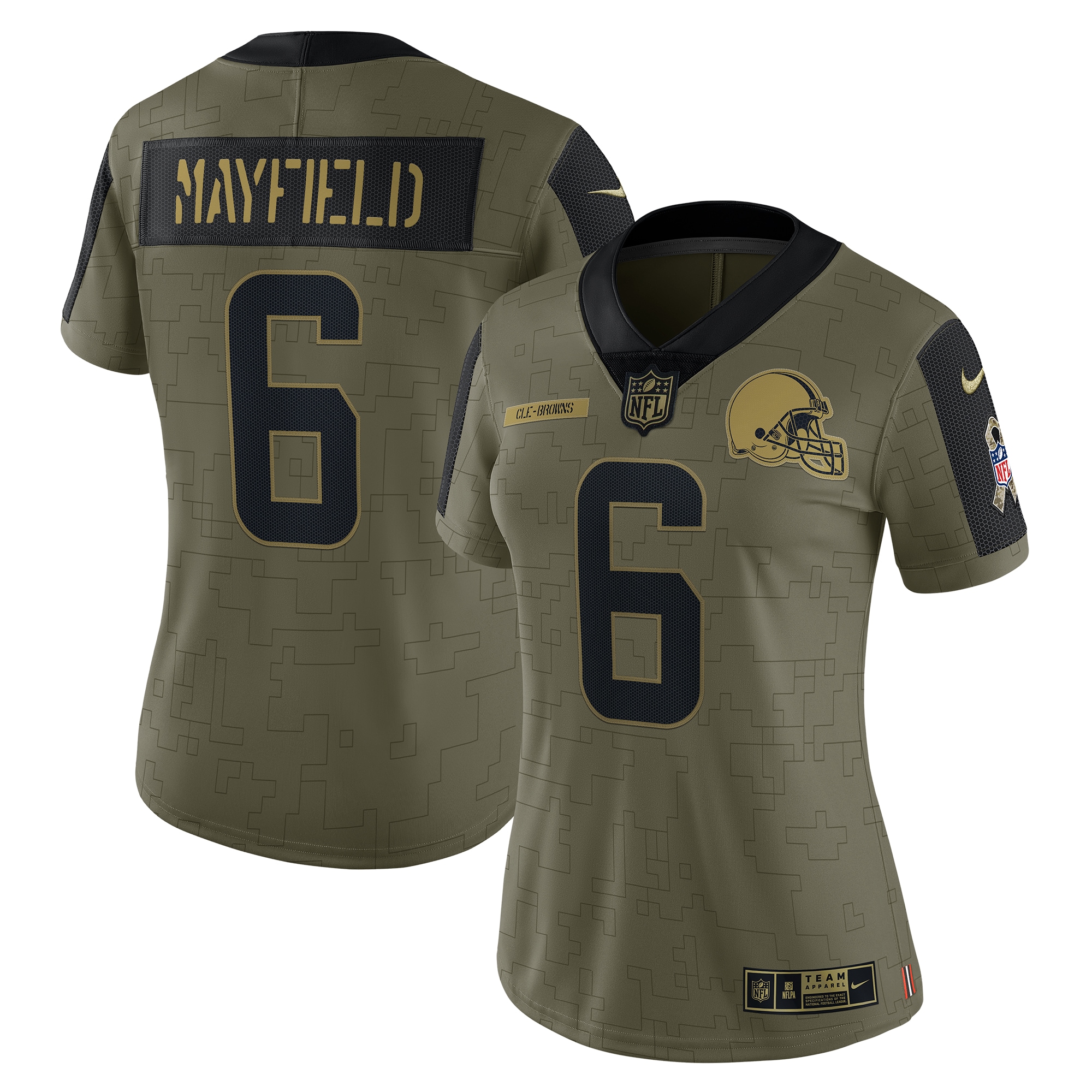 Women’s Cleveland Browns Baker Mayfield Olive 2021 Salute To Service Limited Player Jersey