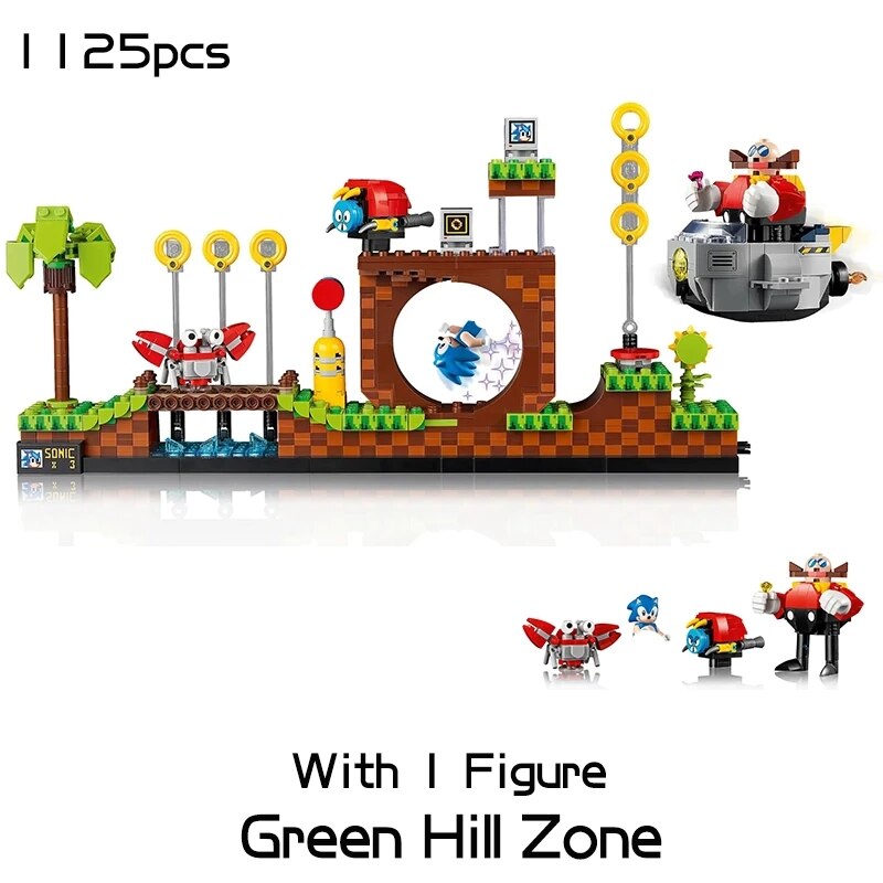 Ideas 21331 1125pcs Sonic the Hedgehogs Pop Game Green Hill Zone Model Building Set Block Bricks Kits Toys For Children Gift alx