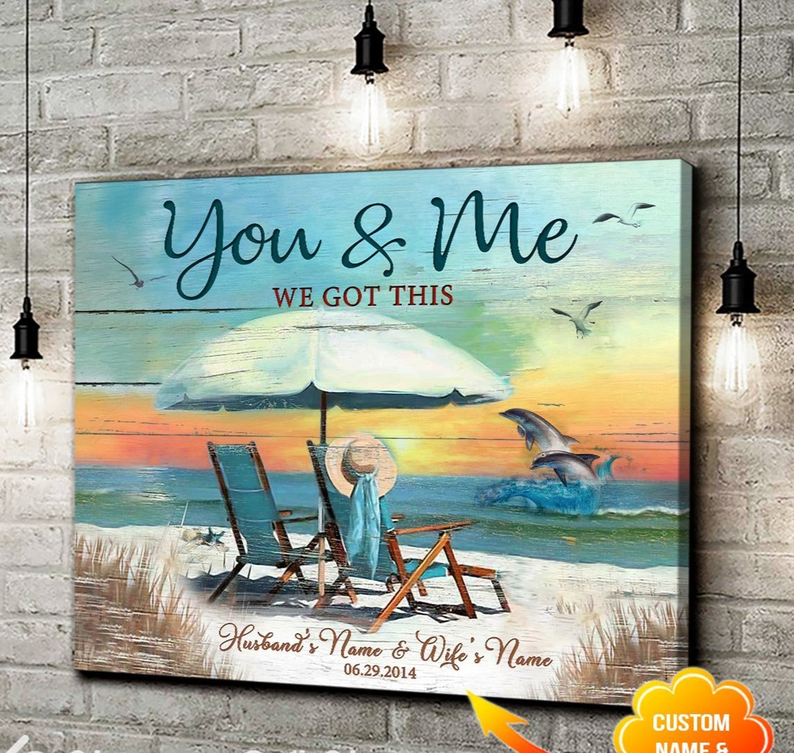 Personalized Name Text Dolphin And Canvas, Poster Wall Art Decor Gift Idea For Wedding Anniversary