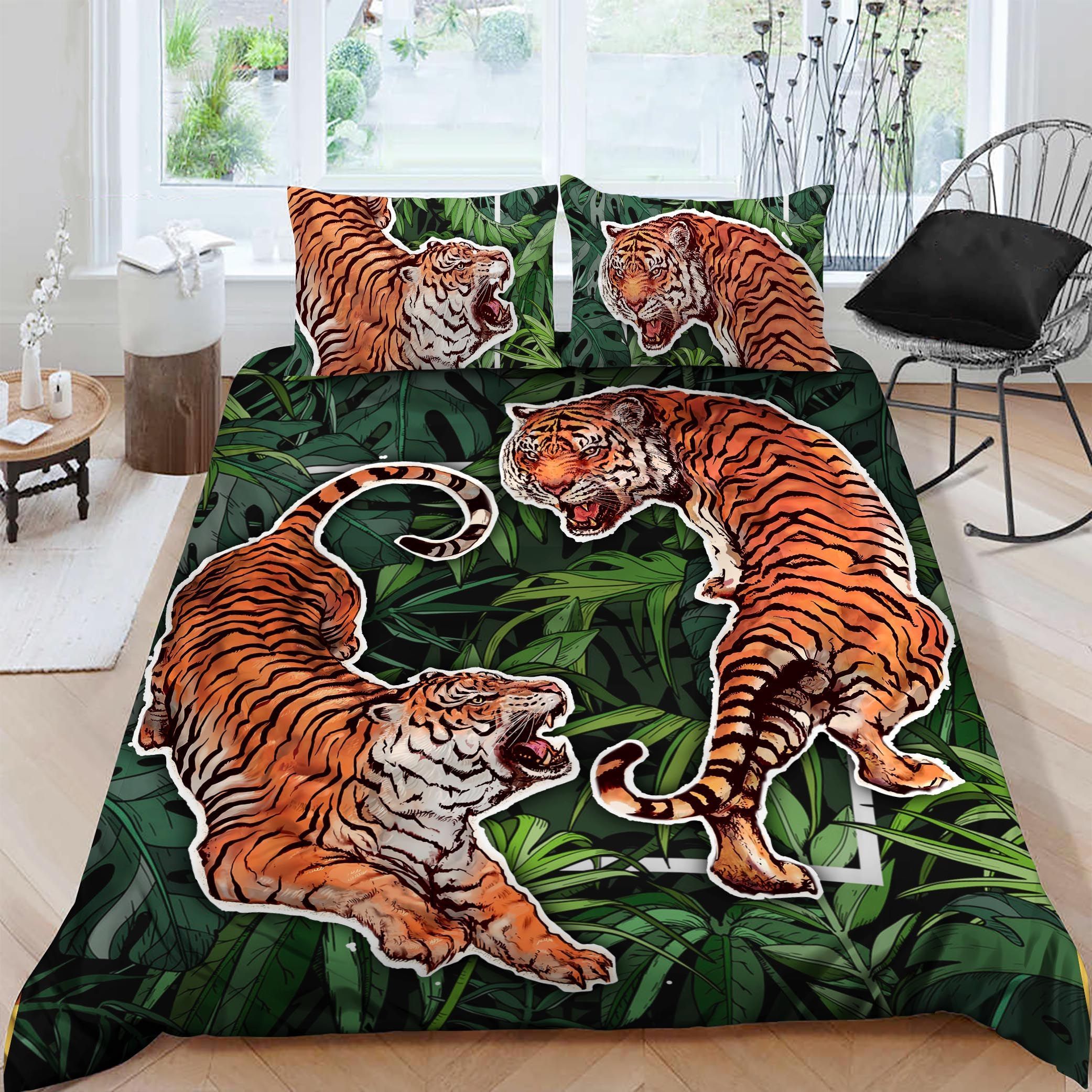 3D Two Tigers Fighting Cotton Bed Sheets Spread Comforter Duvet Cover Bedding Sets