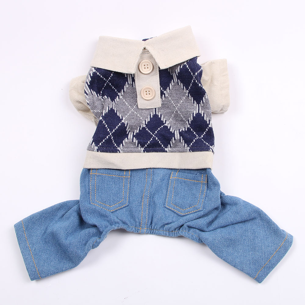 Dog Cat Jumpsuit Overalls with Denim Trousers Pet Puppy Suit Jacket Autumn/Winter Clothes alx