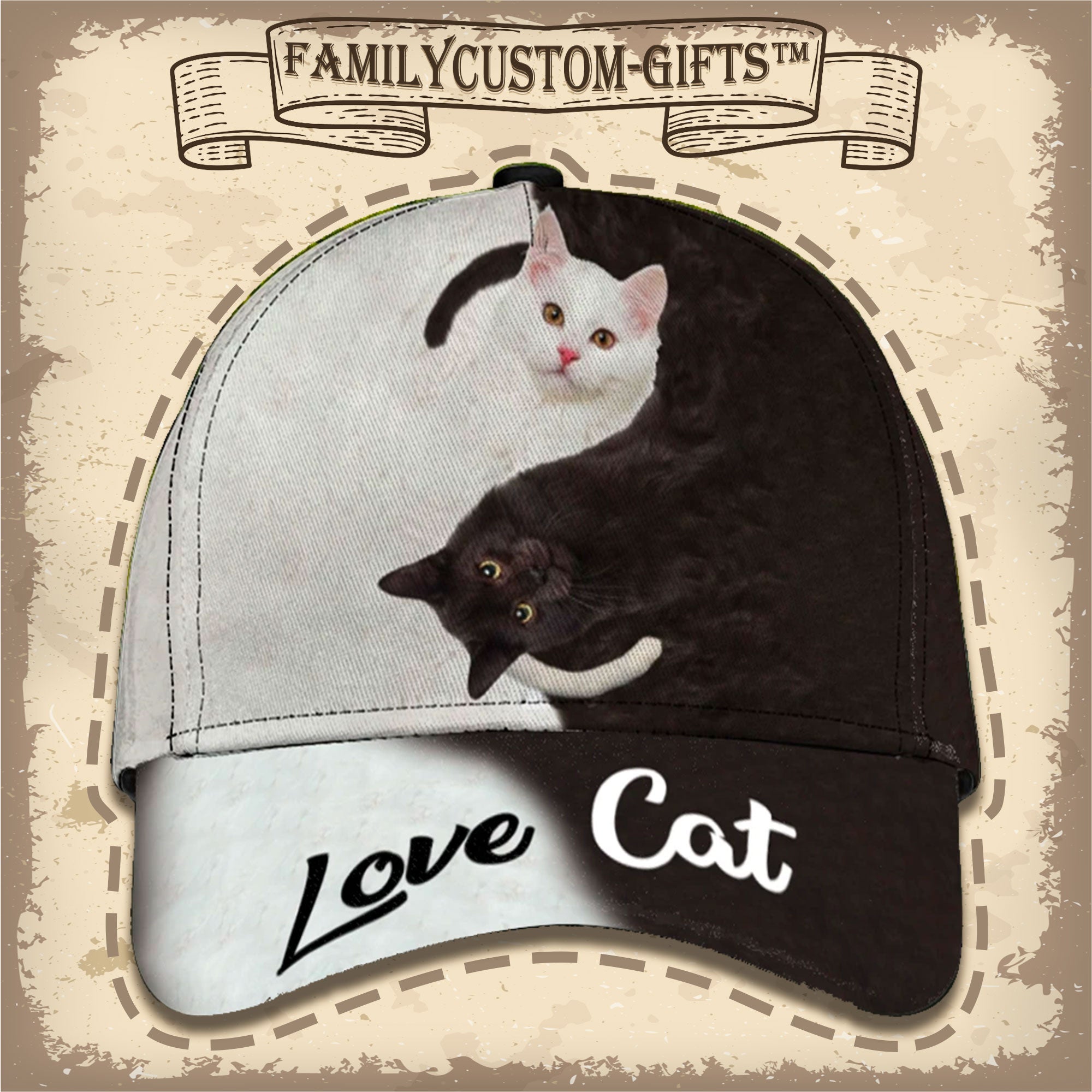 Black And White Cat Couples Custom Hats For Men & Women 3D Prints Personalized Baseball Caps