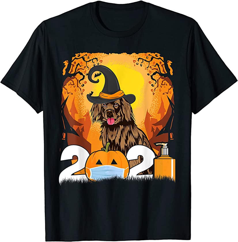 Dog Newfoundland Witch Hat Funny Halloween 2021 Puppy Lover T-Shirt