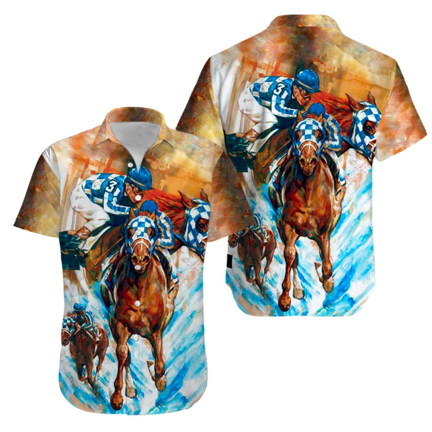 Secretariat Horse Racing Art Hawaii Aloha Shirts Kv Ha60344