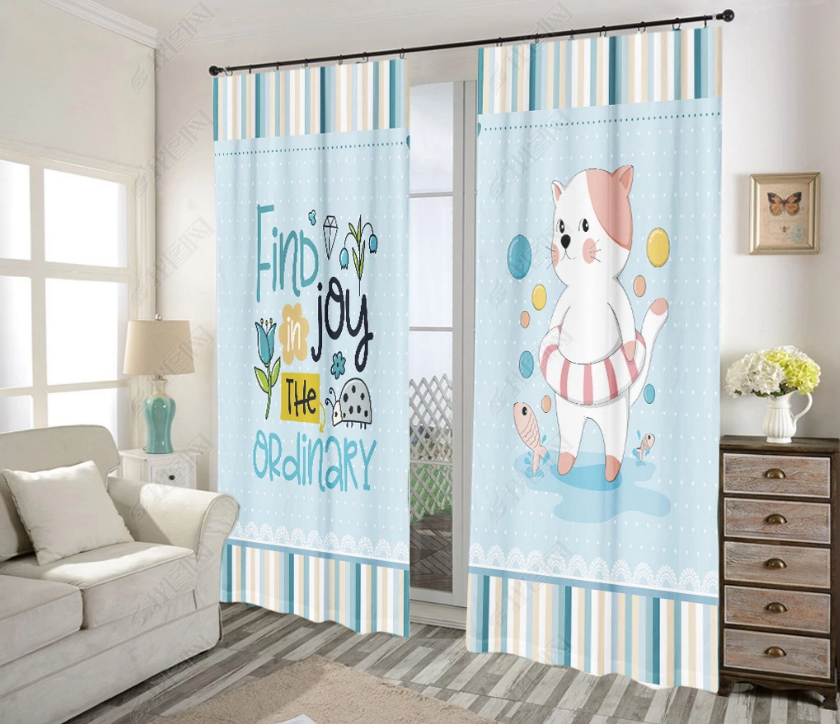 3D Cartoon Animal Cat Floral Curtains And Drapes Lqh 282