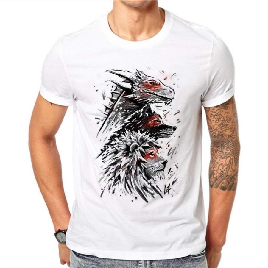 100% Cotton Simple Ink Animal Design Men T-shirt Male Cool Tops Hipster Short Sleeve Casual Tee T Shirts Plus Size 4XL RT53