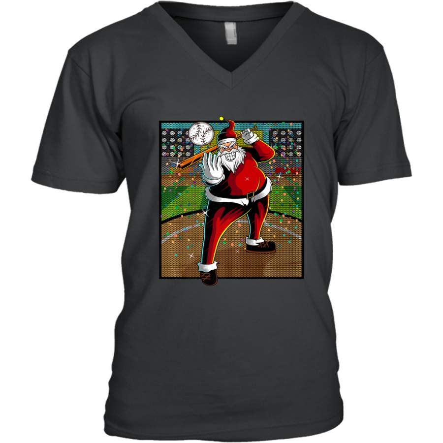 Baseball Santa Ugly Christmas Sports Graphic Print Design Men’s V-Neck