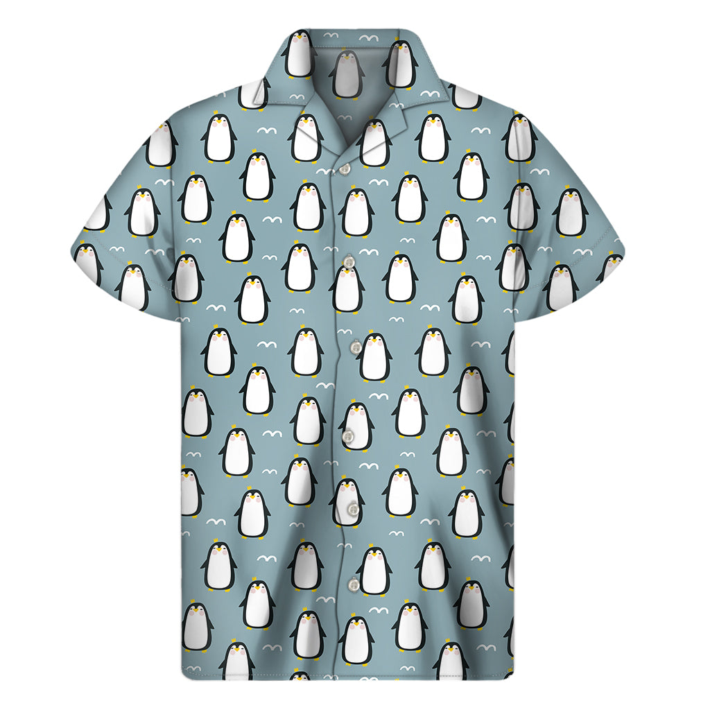 Cartoon Emperor Penguin Pattern Print Men’S Short Sleeve Shirt