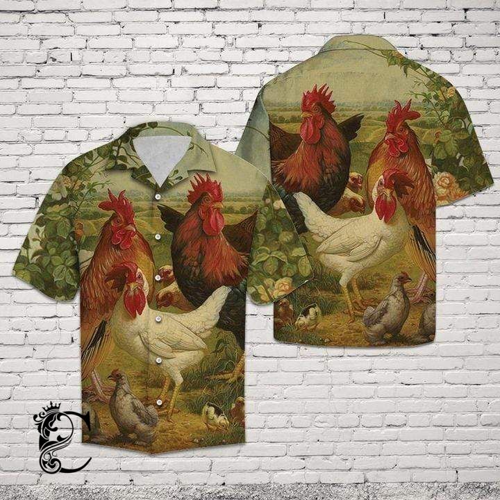 Beach Shirt Vintage Chicken On Farm Hawaiian Shirts- Chillicothemall