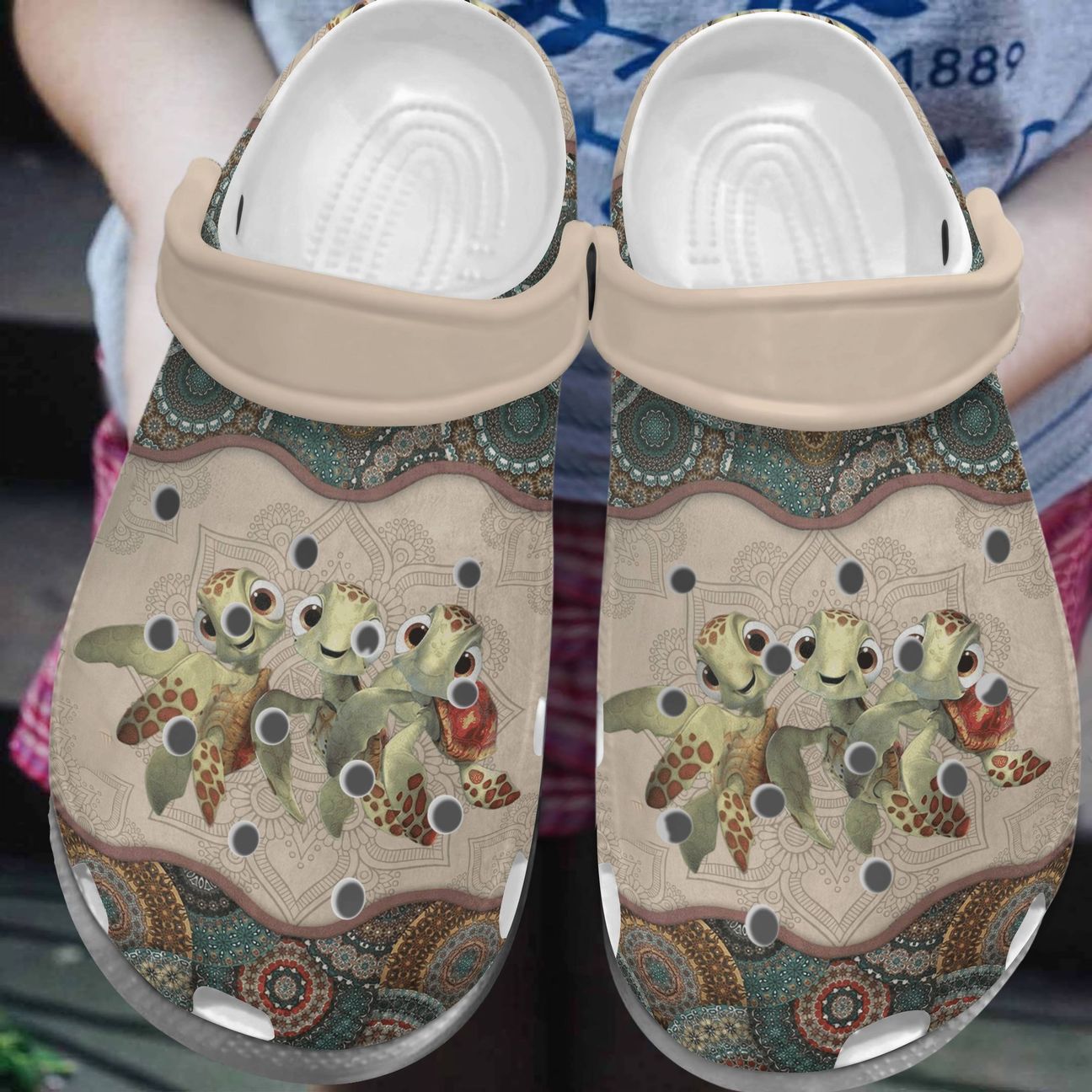 Sea Turtle Personalize Clog, Custom Name, Text, Fashion Style For Women, Men, Kid, Print 3D Whitesole Sea Turtle Mandala