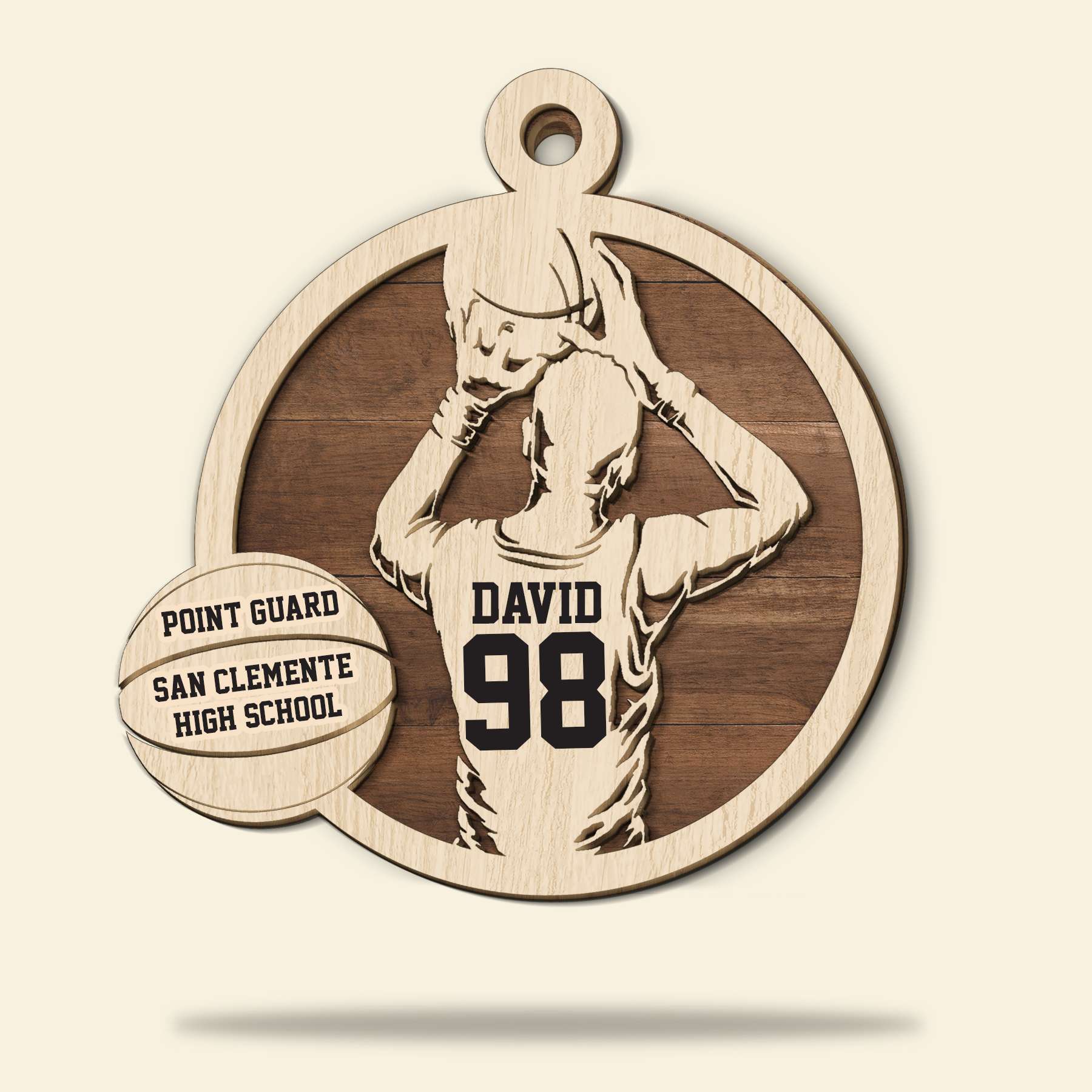 Basketball Back Basketball Player Personalized 2 Layered Wooden Ornament