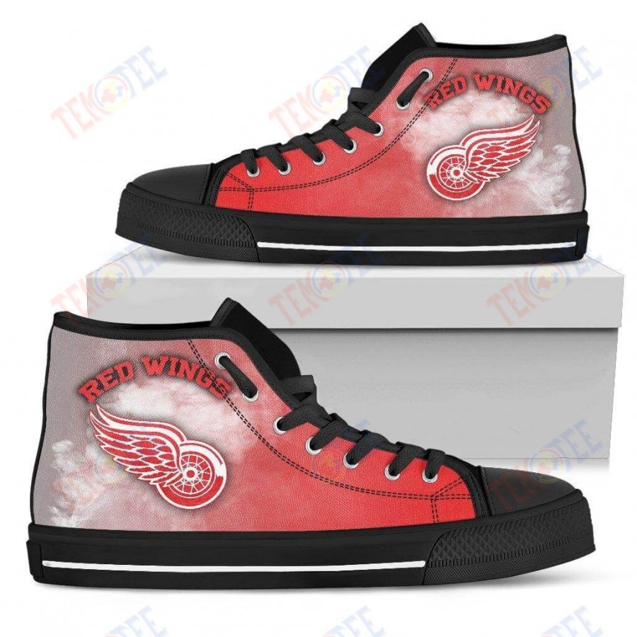 Mens Womens Detroit Red Wings High Top Shoes White Smoke Vintagetop Quality TMT651