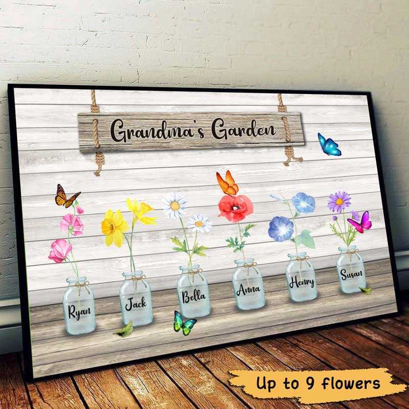 Family Birth Month Watercolor Flower Vase Personalized Horizontal Poster