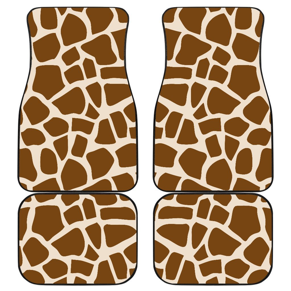 Brown Giraffe Pattern Print Front And Back Car Floor Mats, Front Car Mat