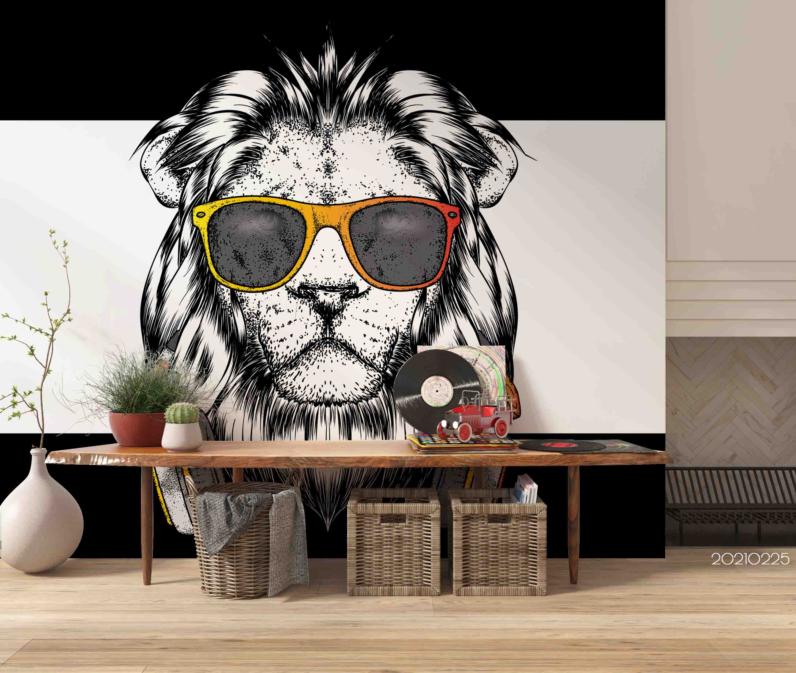 3D Hand Drawn Animal Grey Lion Wall Mural Wallpaper Lqh 173