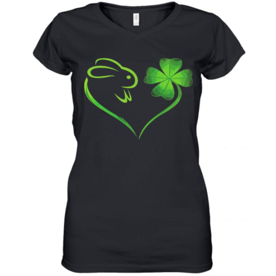 Rabbit Shamrock Heart Love St Patrick'S Day Women's V-Neck T-Shirt