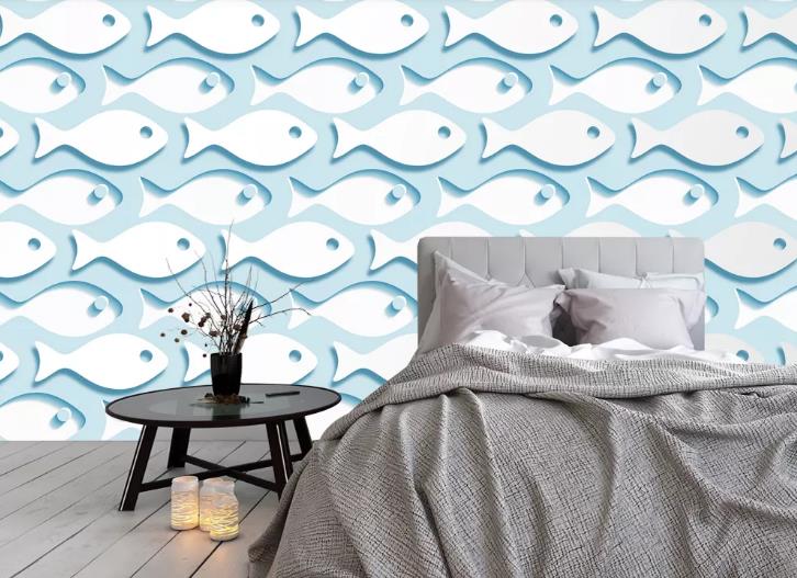 3D Hand Drawn Animal Fish Wall Mural Wallpaper Lqh 301