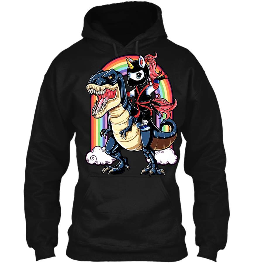 Unicorn Riding Dinosaur Shirt Funny Unicorn Ninja Shirt Pullover Hoodie 8 oz