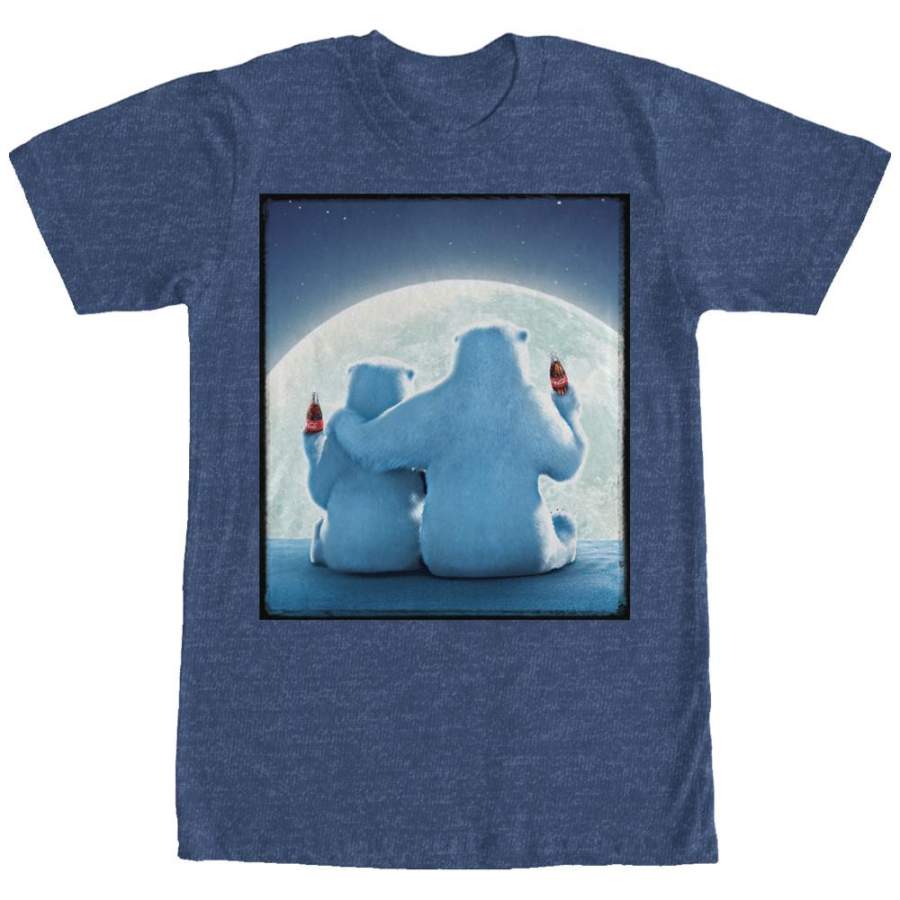 Coca Cola Men’s Christmas Polar Bear Moon  T Shirt Navy Blue Heather S