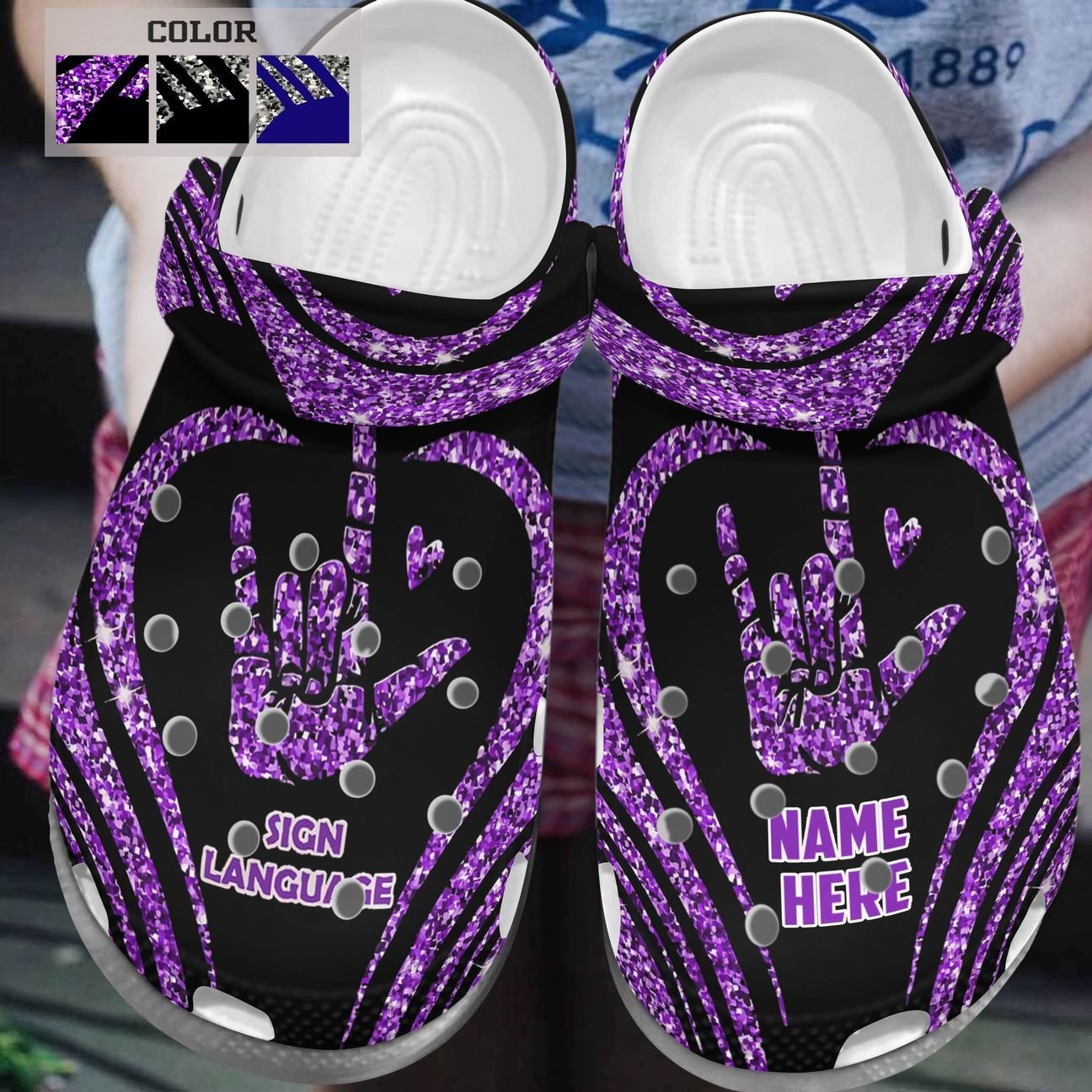 Sign Language Personalize Clog, Custom Name, Text, Fashion Style For Women, Men, Kid, Print 3D Personalized Give Me A Sign