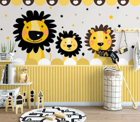 3D Cartoon Animal Yellow Lion Wall Mural Wallpaper Lqh 210