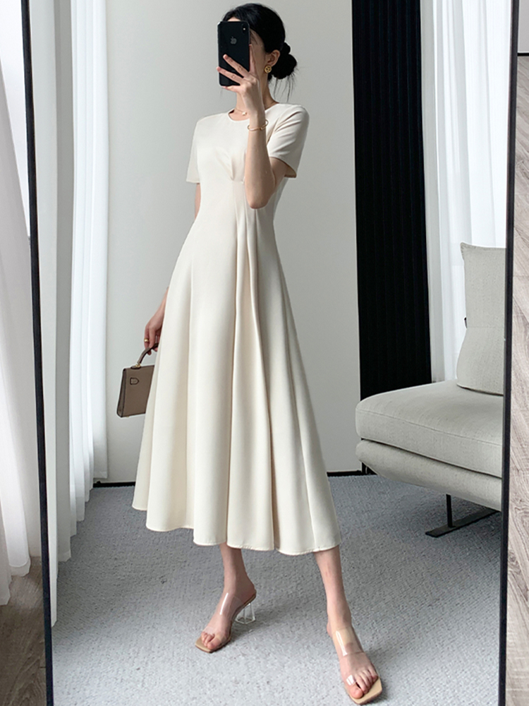 Summer New Elegant Midi Dress For Women Solid Femme Fashion A Line Lady Party Clothing Vestidos alx