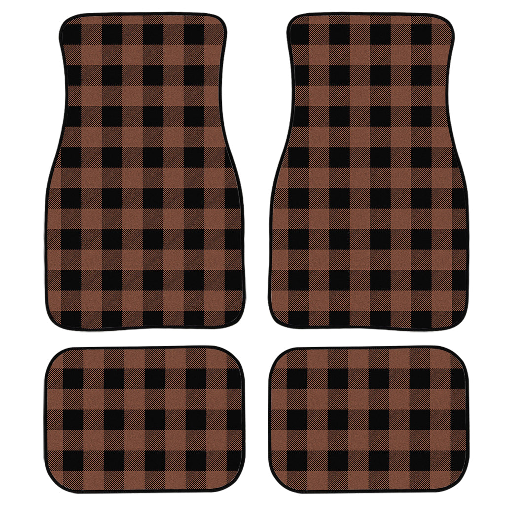 Brown And Black Buffalo Check Print Front And Back Car Floor Mats, Front Car Mat