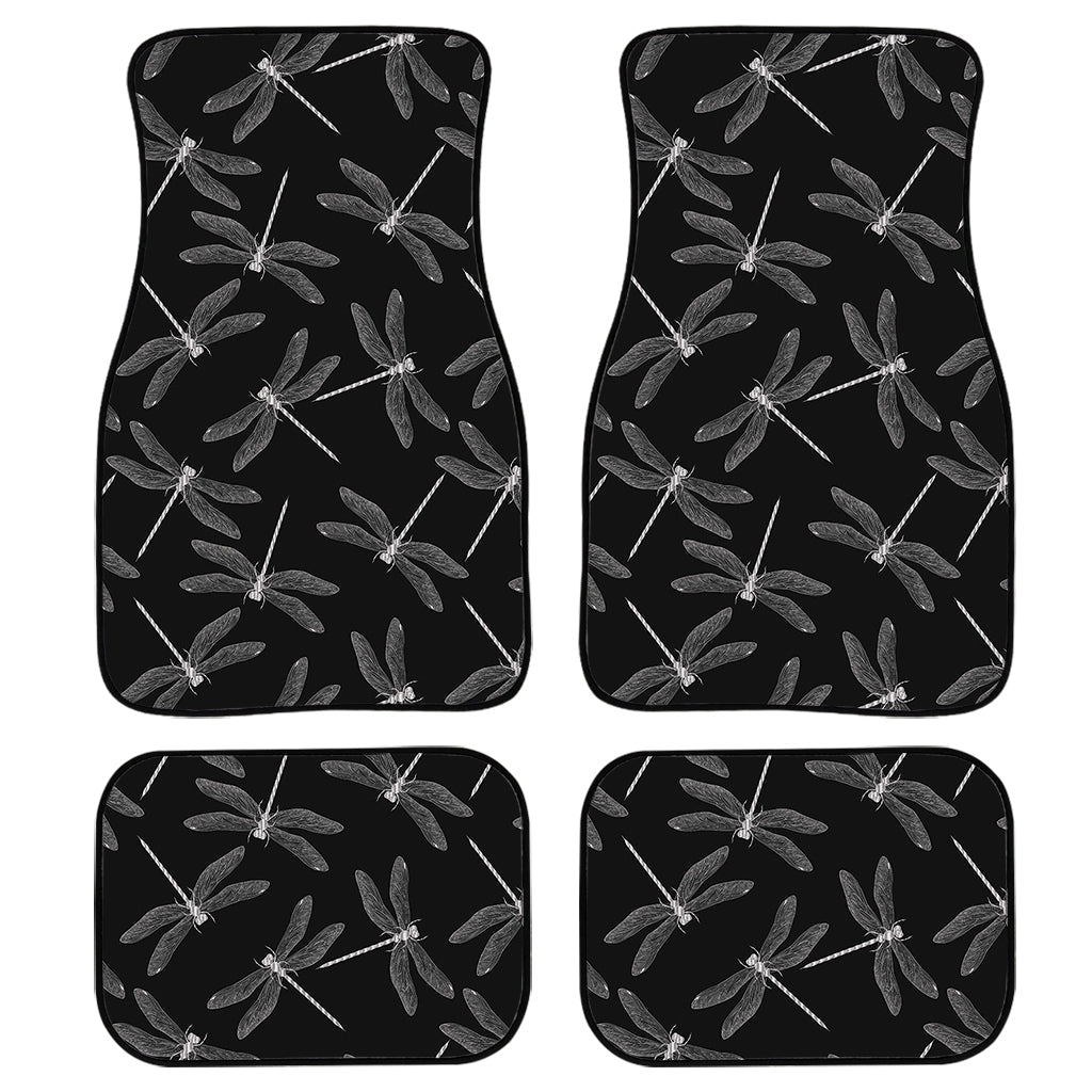 Silver Dragonfly Pattern Print Front And Back Car Floor Mats, Front Car Mat