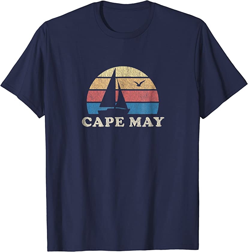 Cape May NJ T-Shirt Vintage Sailboat 70s Throwback Sunset