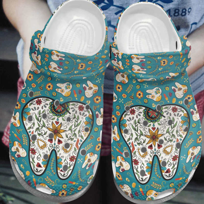 Flower Teeth Cute Tooth Dentist Gift For Lover Rubber clog Shoes Comfy Footwear