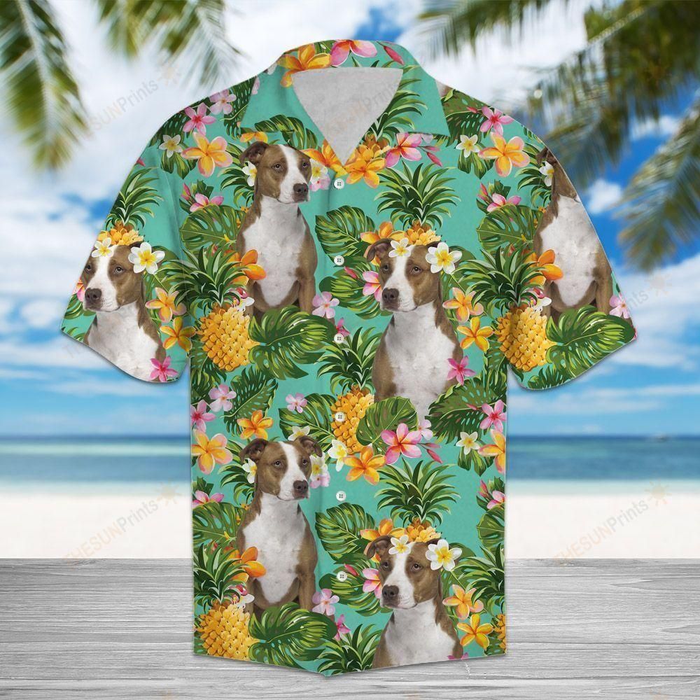 Tropical Pineapple American Pit Bull Terrier Aloha Hawaiian Shirt Colorful Short Sleeve Summer Beach Casual Shirt For Men And Women