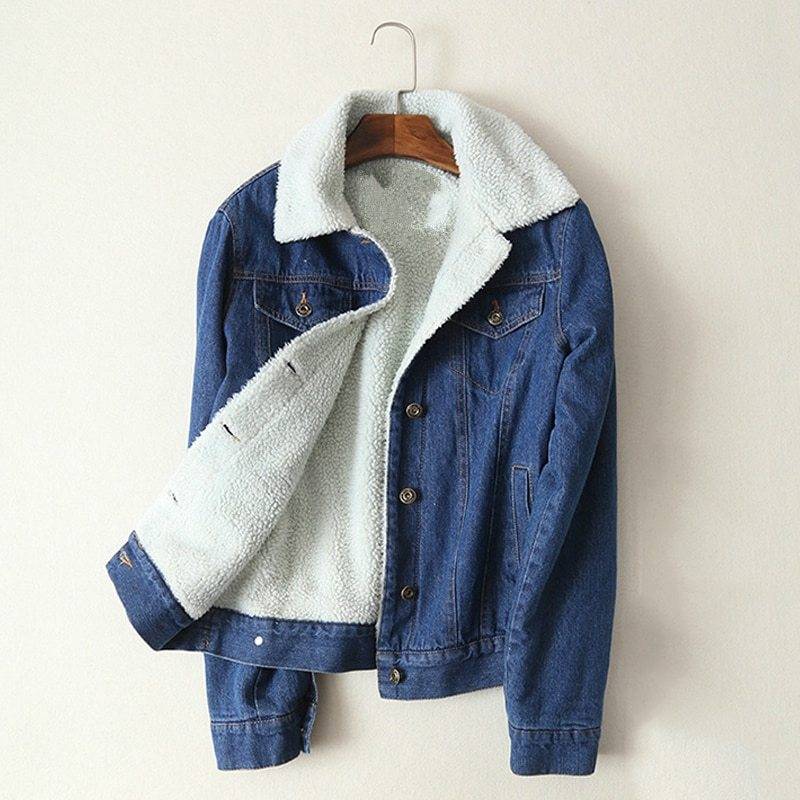 Lambswool Long Sleeves Outwear Wide  Warm Denim Jackets