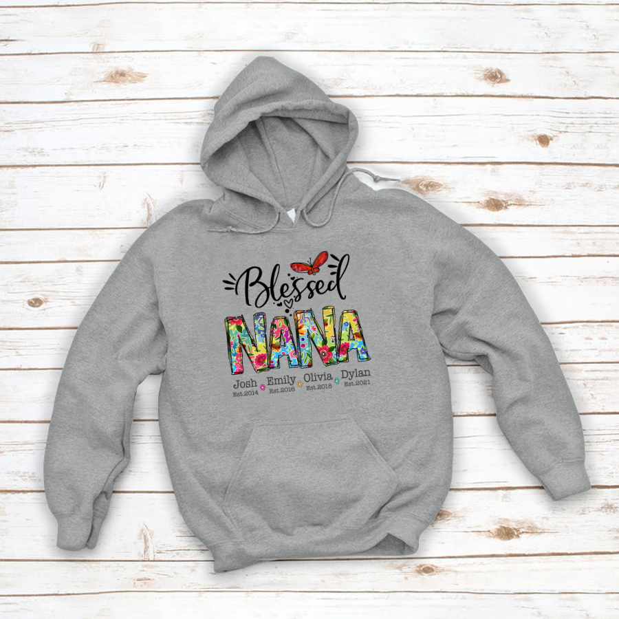 Blessed Nana Grandkids Est Colorful Hoodie